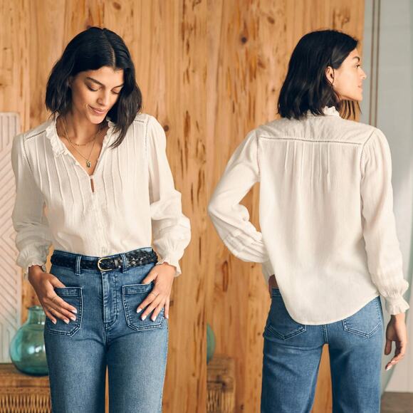 Faherty Willa White Button Up Blouse Western Prairie Women’s Size Small Romantic - Picture 1 of 9